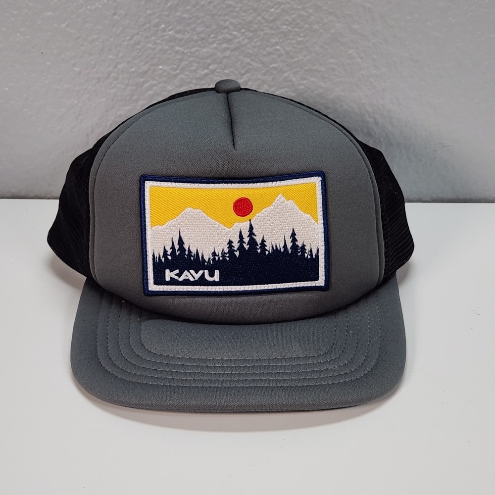 Kavu Mesh Trucker Hat Embroidered Foam Snapback Cap Grey Black One Size